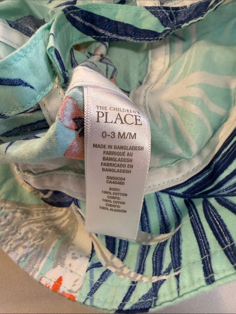 The Children's Place Tropical Floral Bucket Hat in Mint Green and Navy - Picture 2 of 2